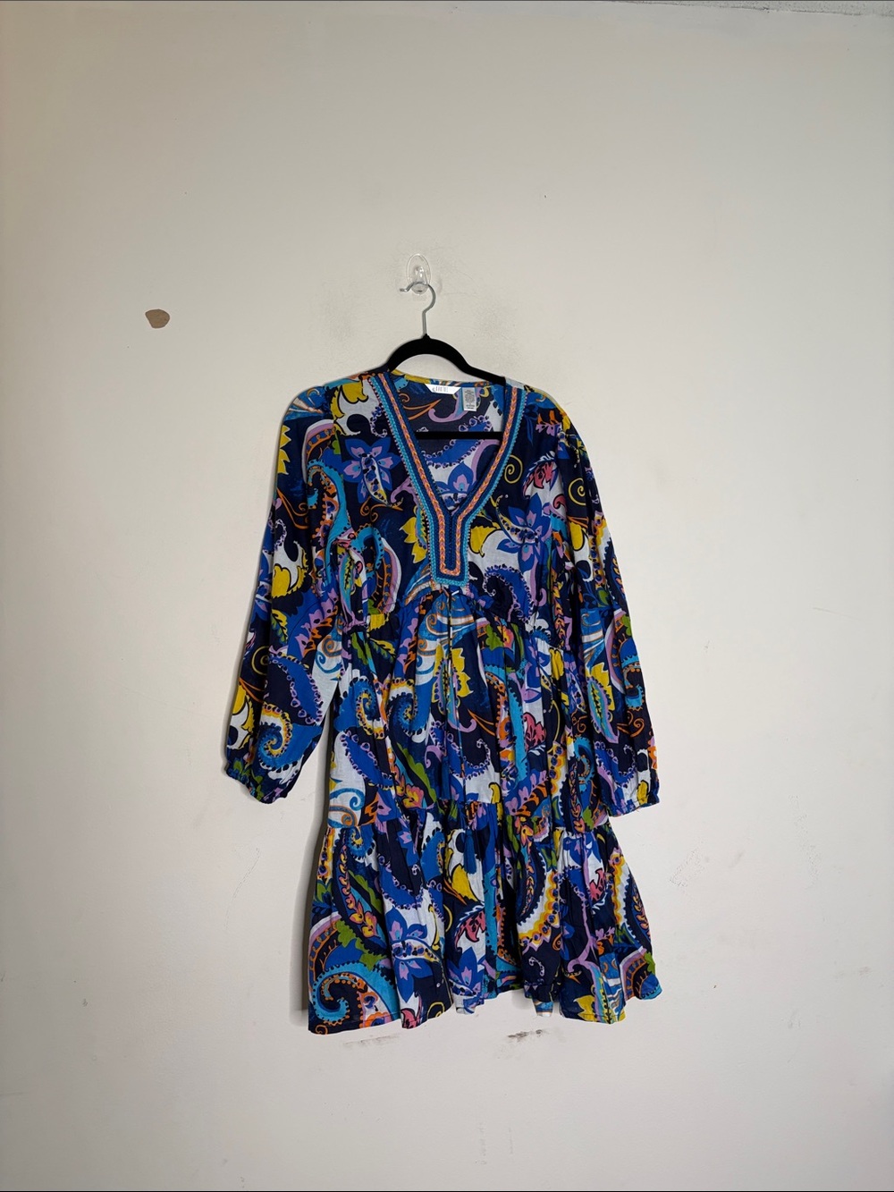 Kaktus Multicolor Paisley V-Neck Tiered Mini Dress